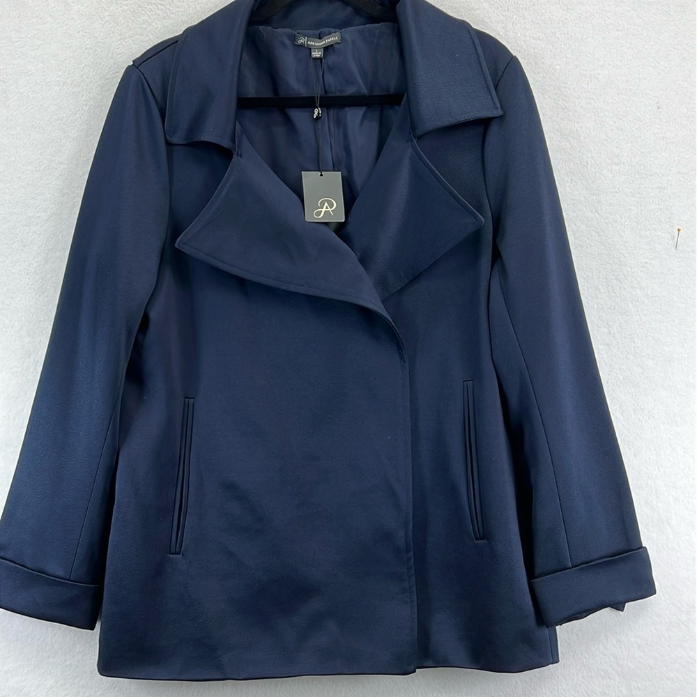 Adrianna Papell Open Front Trench Jacket Sz L Navy 100% Polyester New With Tags